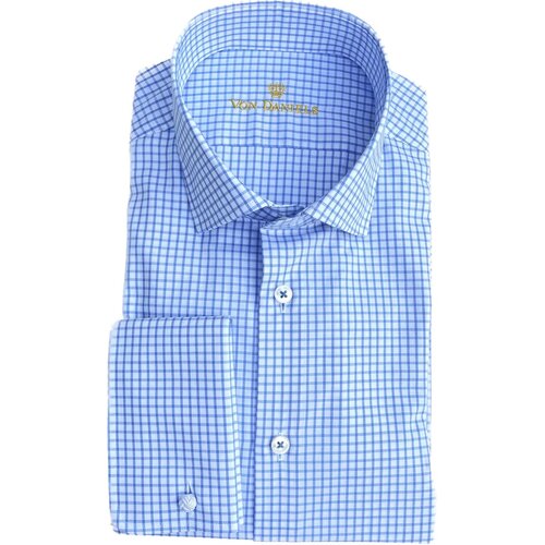 Business-Hemd mit Doppelm Made by van Laack in Cotton-Vollzwirn Blau/Wei Kariert in Slim Fit